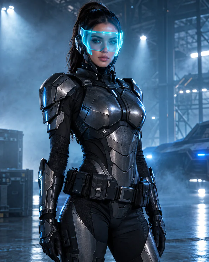 Un disfraz de héroe de ciencia ficción original con visor luminoso.